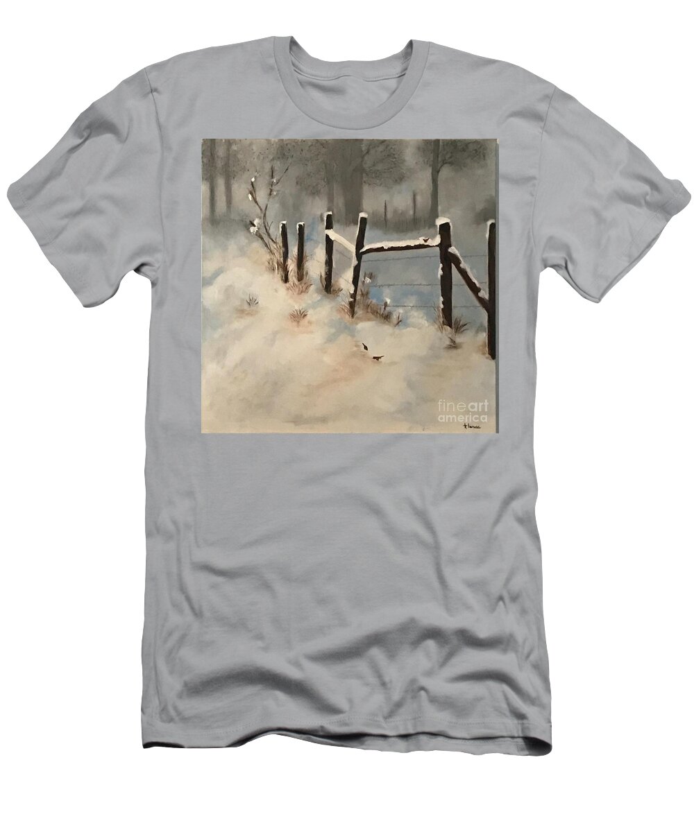 Original Art Work T-Shirt featuring the painting Winter's Meadow - Original Oil Painting by Theresa Honeycheck