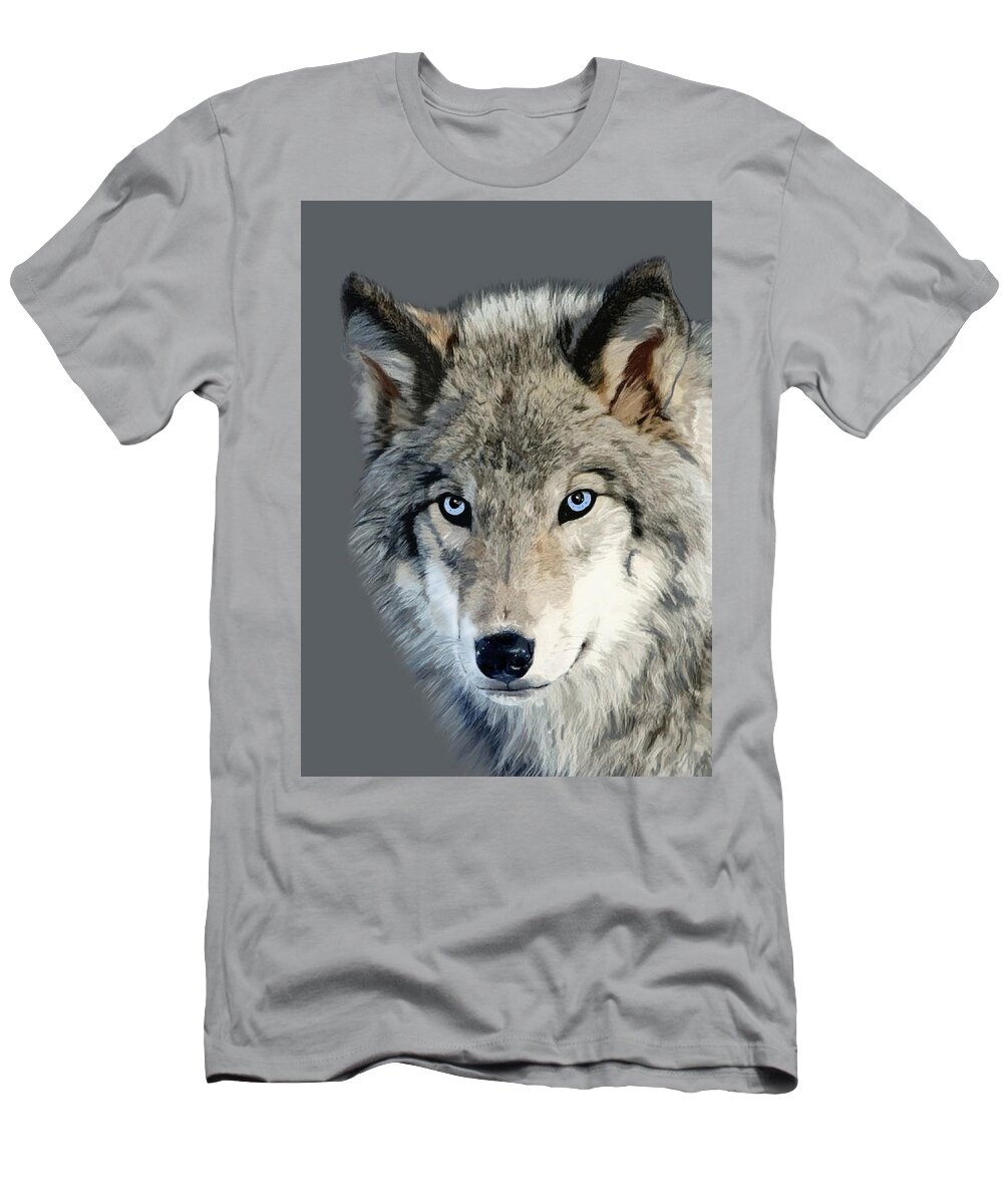 Nature T-Shirt featuring the mixed media Wolf by Judy Link Cuddehe