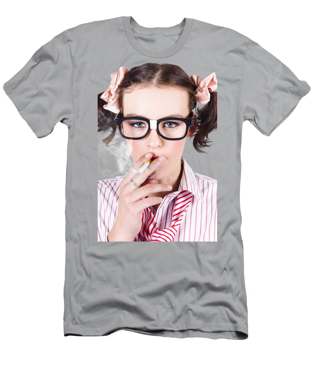 Smoking T-Shirt featuring the photograph Woman smoking cigarette by Jorgo Photography