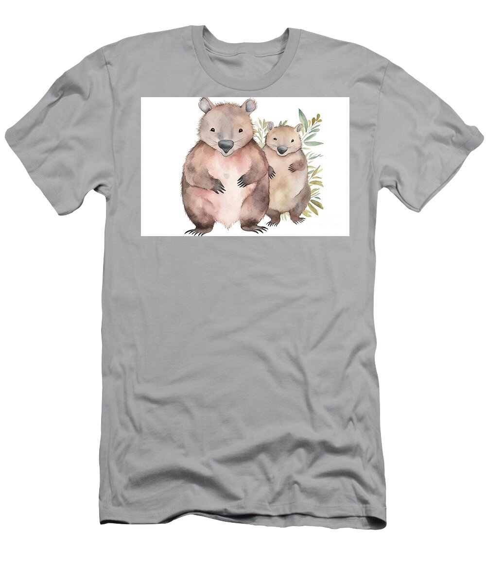Animal T-Shirt featuring the painting wombat Australian animals watercolor Hand-painted illustration Isolated Australia Clipart by N Akkash