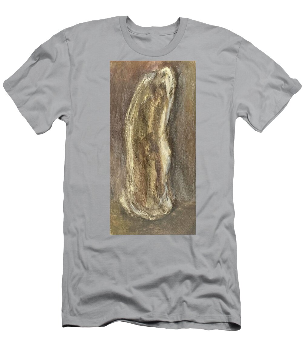 Pigments T-Shirt featuring the drawing Wrapped Figure in Brown by David Euler