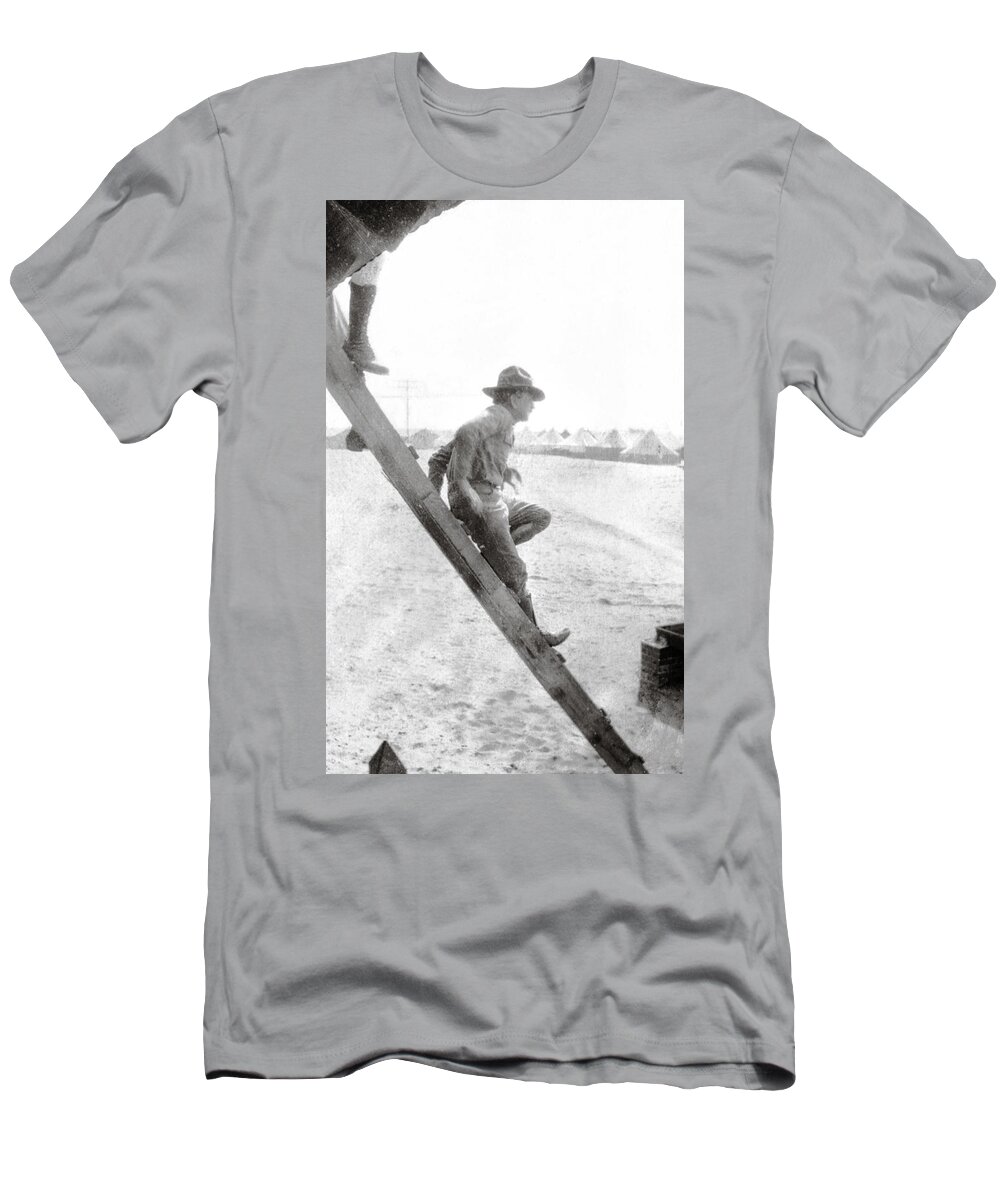 Wwi T-Shirt featuring the photograph WWI Soldier Coming Down Ladder by Marilyn Hunt