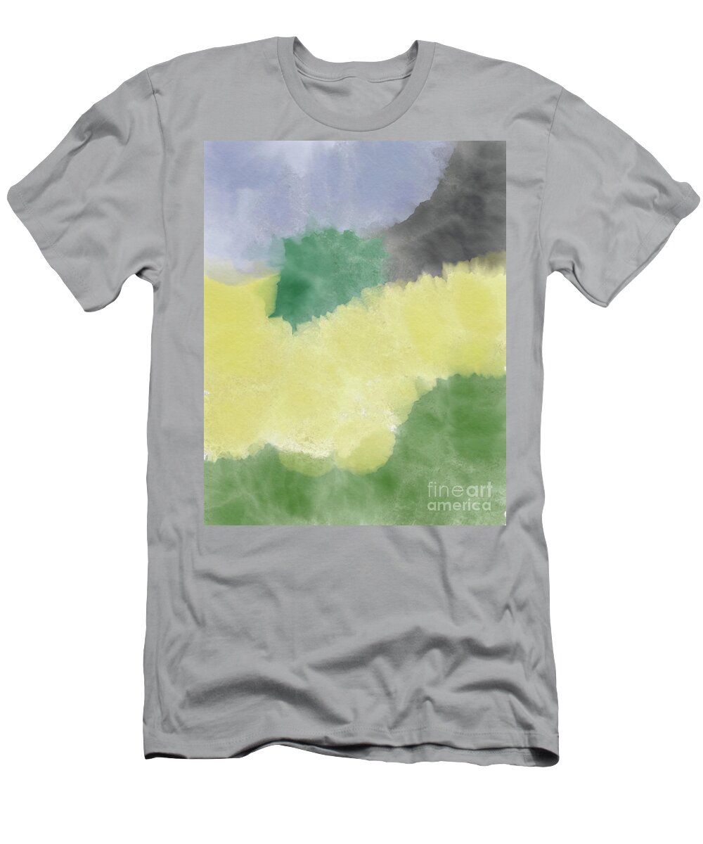 Primrose T-Shirt featuring the digital art Yellow And Green Abstract by Bentley Davis