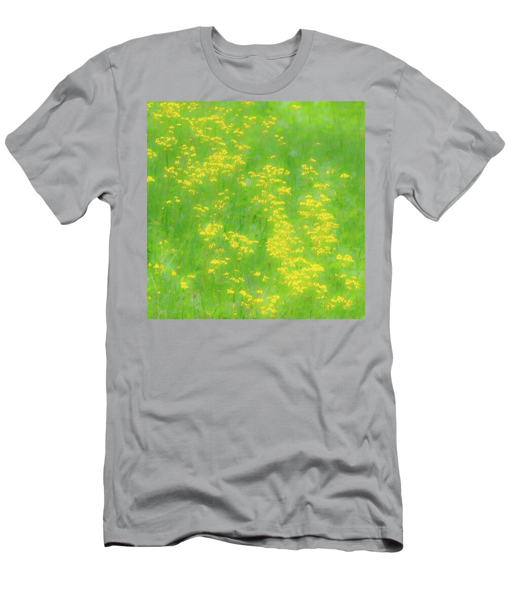 Mountains T-Shirt featuring the photograph Yellow Flowers Green Grass fx 503 by Dan Carmichael