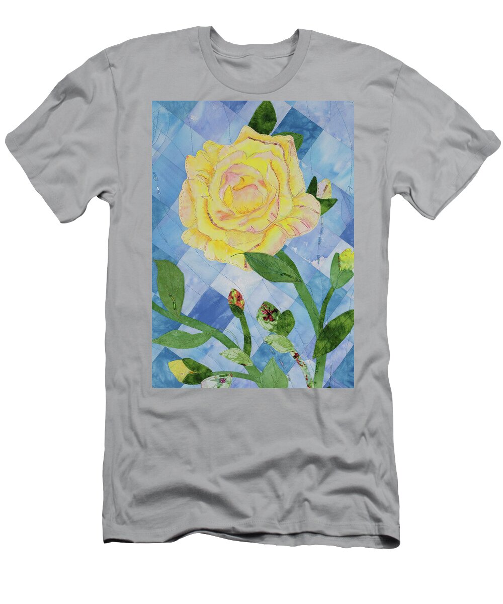 Fiber Art T-Shirt featuring the mixed media Yellow Rose of Texas 3 by Vivian Aumond