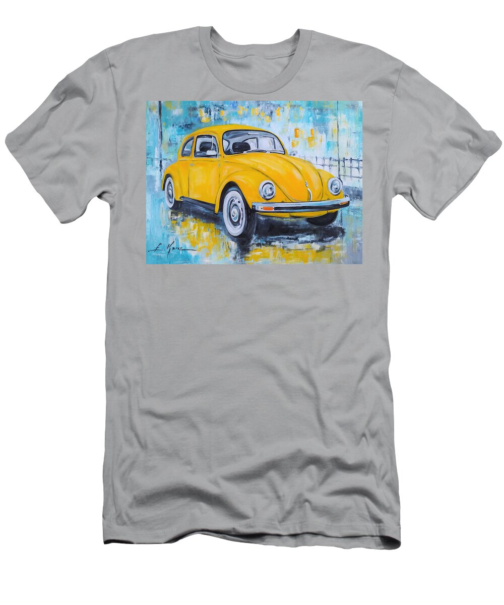 Volkswagen T-Shirt featuring the painting Yellow VW Beetle by Luke Karcz