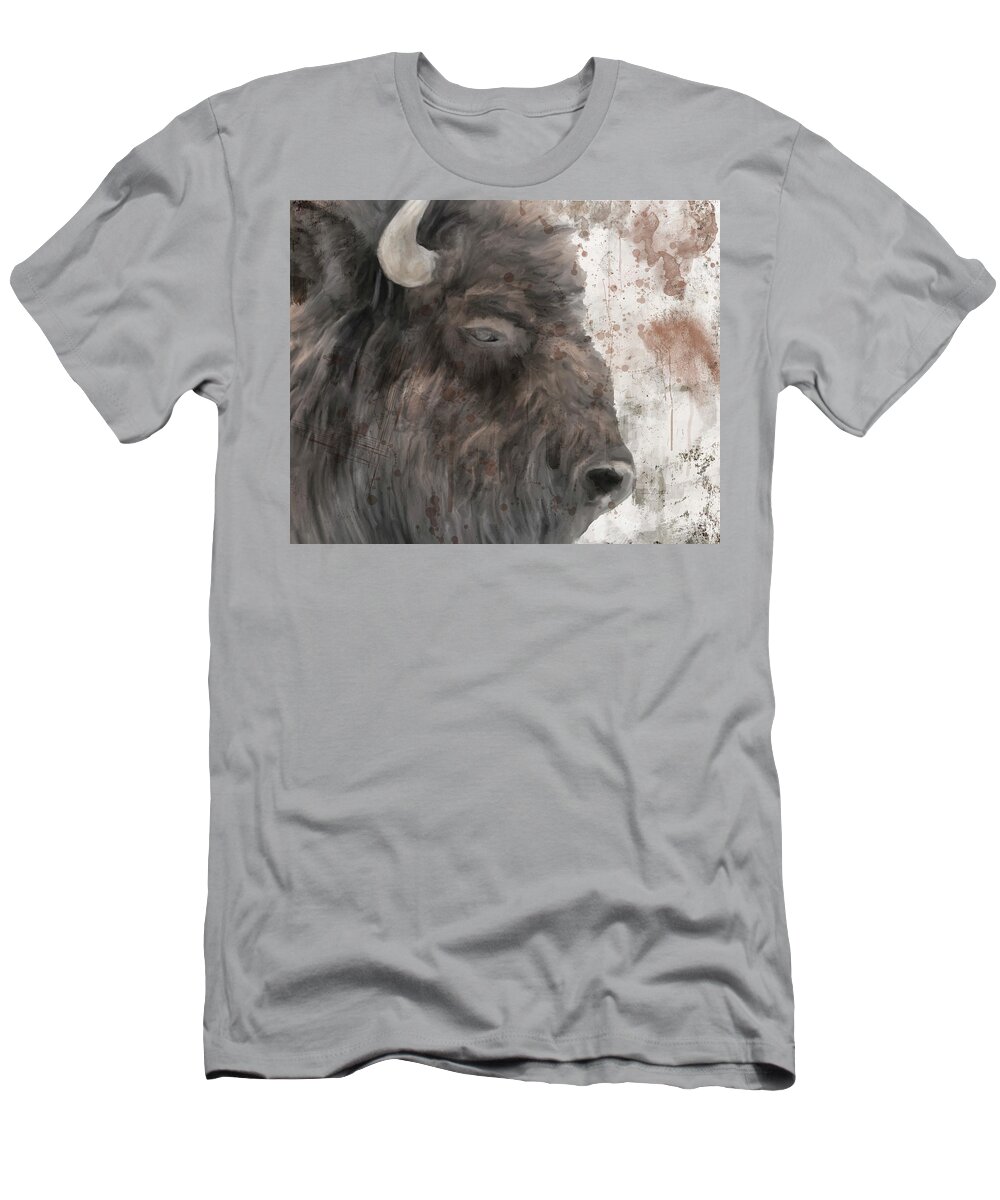 Abstract T-Shirt featuring the digital art Yellowstone Buffalo by Ramona Murdock