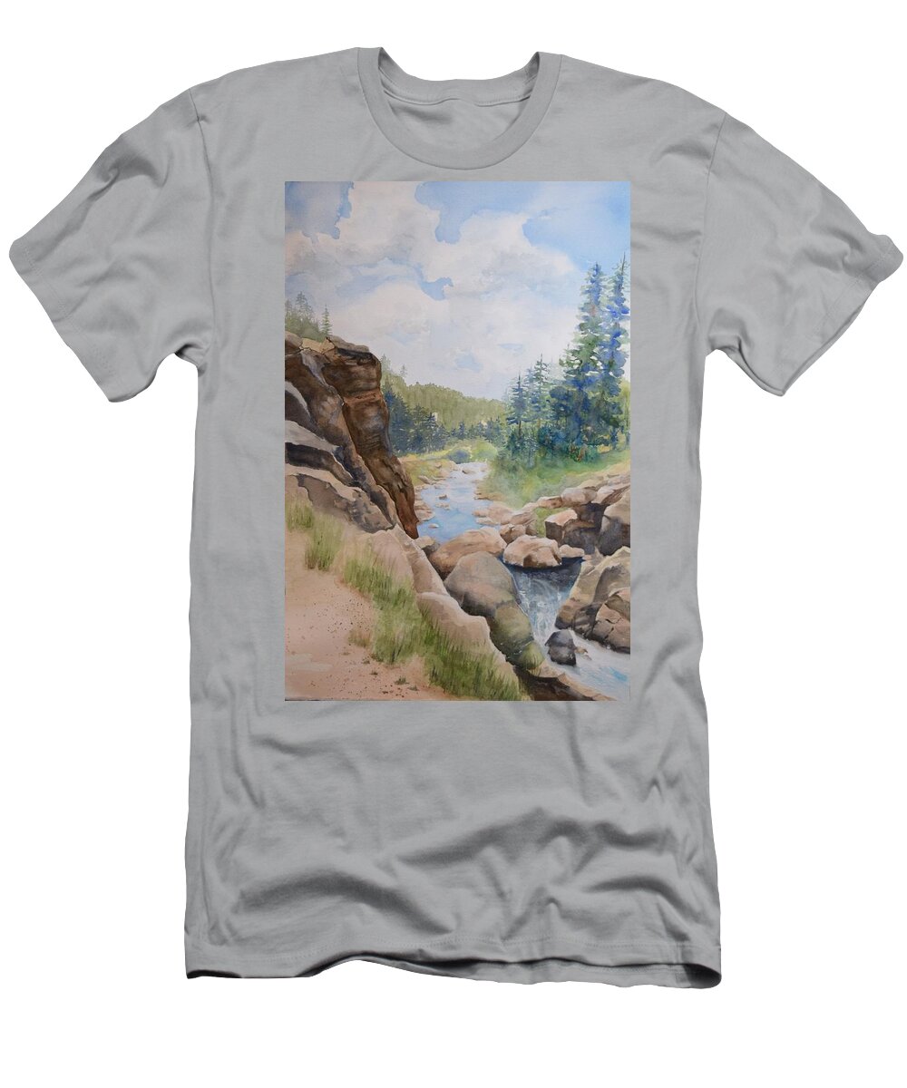 Yellowstone T-Shirt featuring the painting Yellowstone Surprise by Celene Terry