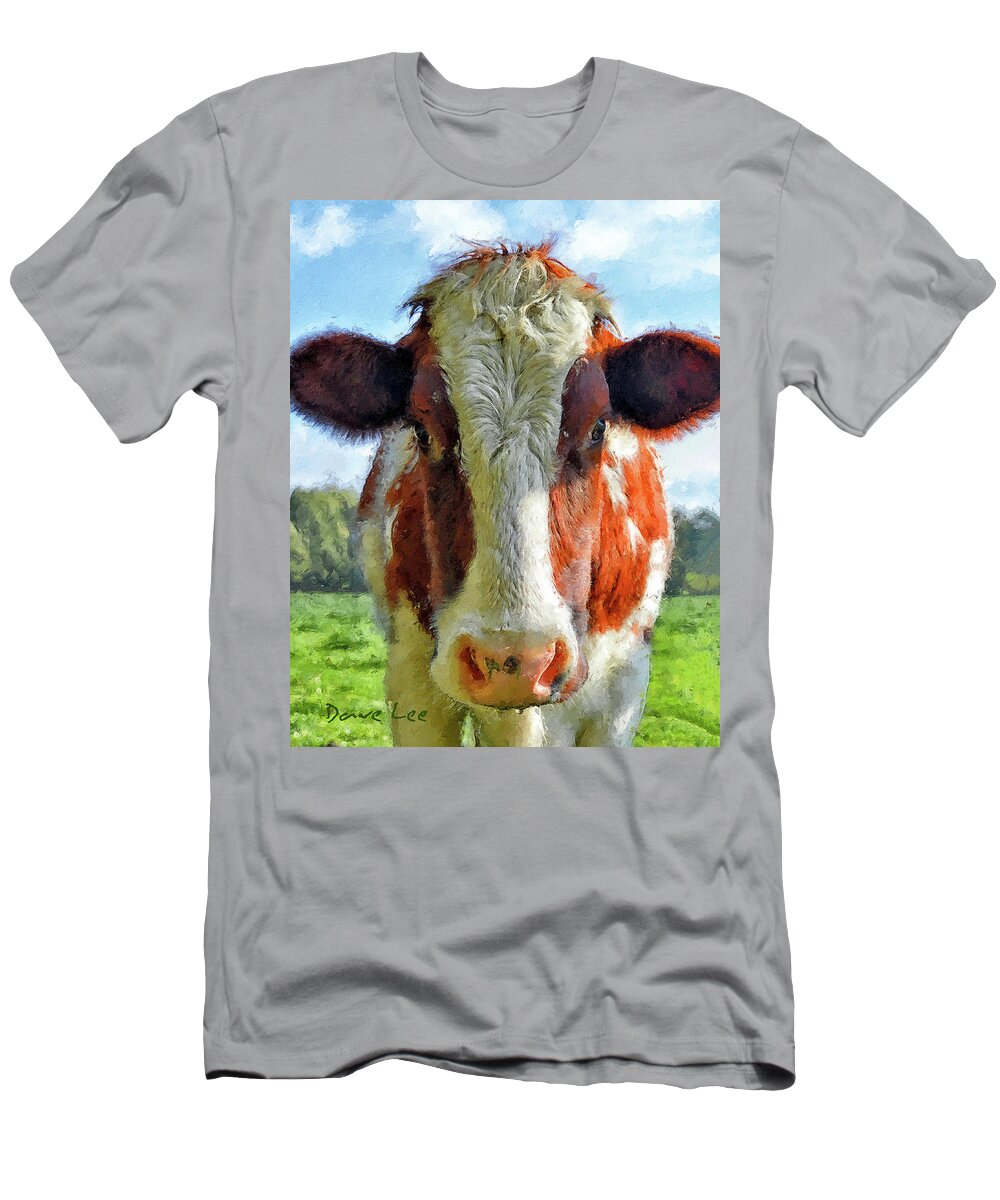 Cow T-Shirt featuring the digital art You Lookin' At Me? by Dave Lee