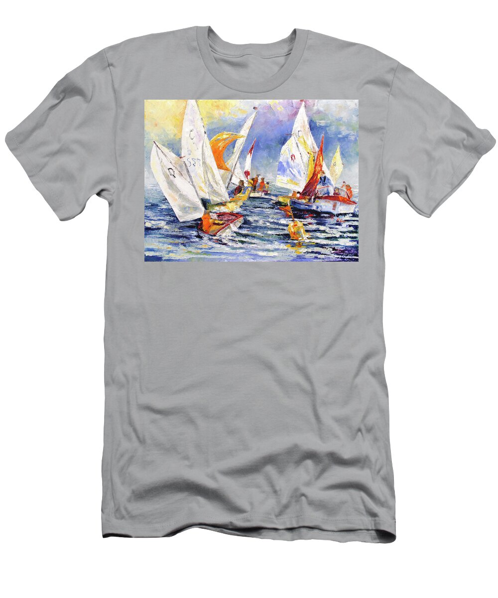 Optimist T-Shirt featuring the painting Youngster Sailing Regatta by Barbara Pommerenke