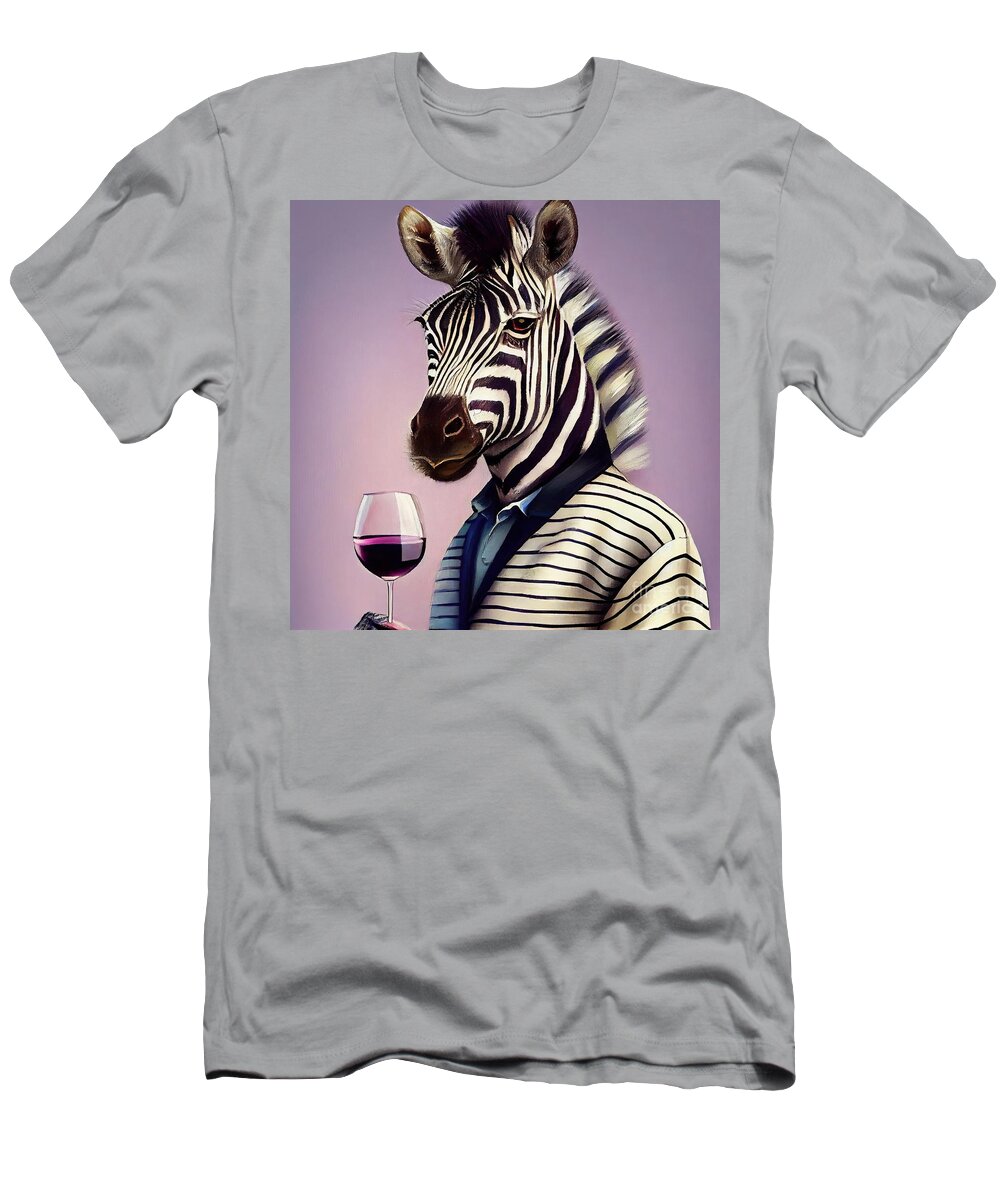 African T-Shirt featuring the painting Zebra Having Drink by N Akkash