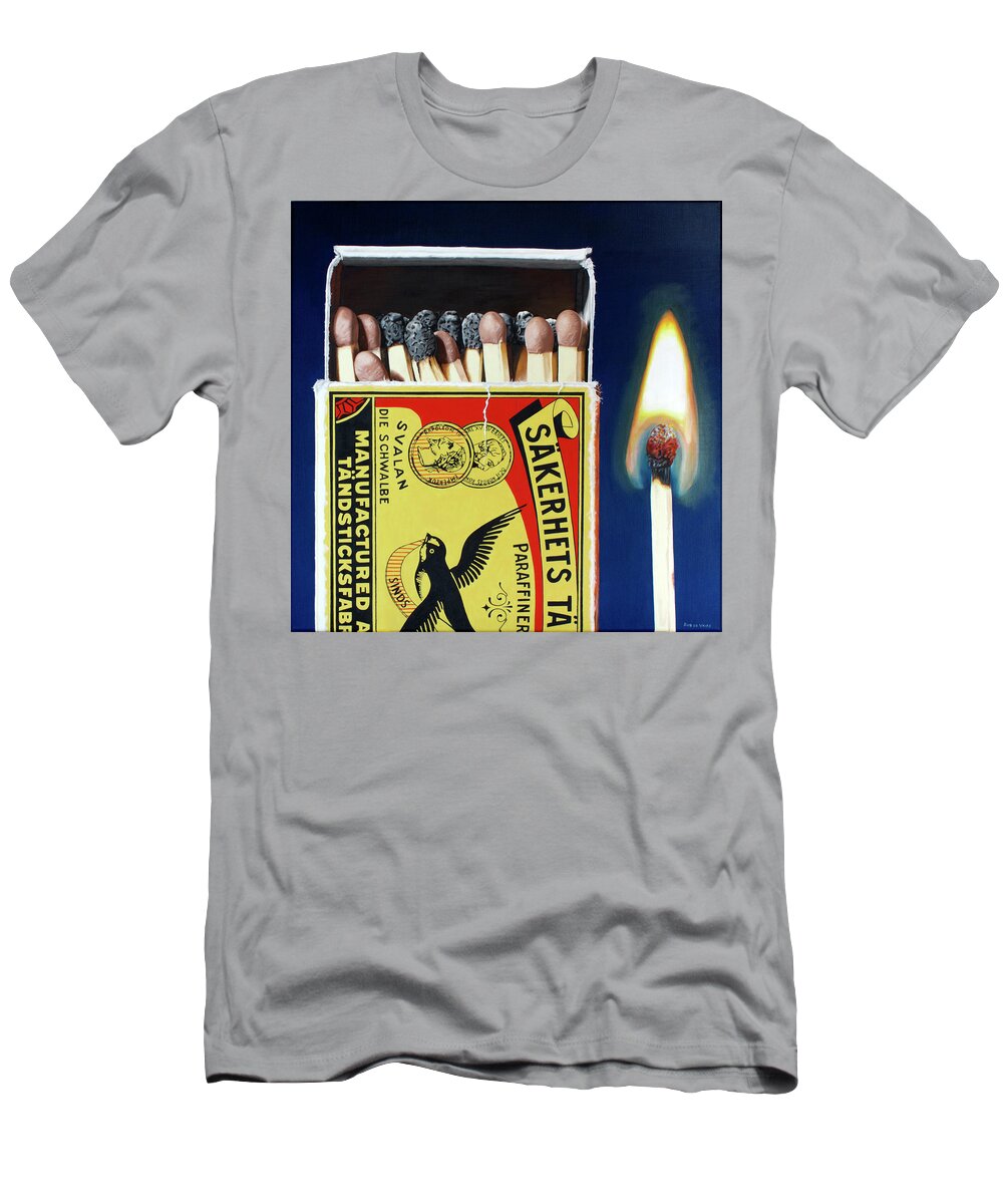 Matches T-Shirt featuring the painting Zwaluw lucifers by Rob De Vries