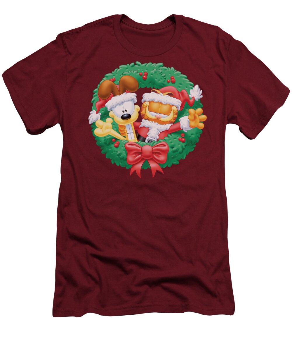 Garfield T-Shirt featuring the digital art Garfield - Christmas Wreath by Brand A