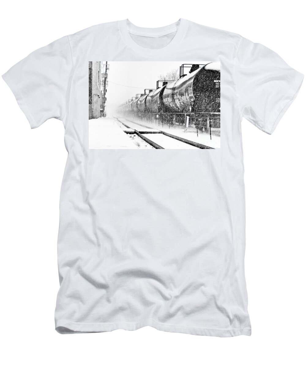 Train T-Shirt featuring the photograph 0098 Northbound Train Black and White by Steve Sturgill