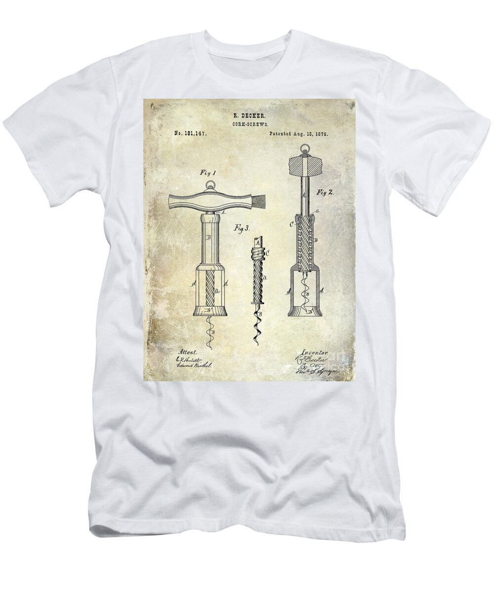 Corkscrew Patent Drawing T-Shirt featuring the photograph 1876 Corkscrew Patent drawing by Jon Neidert