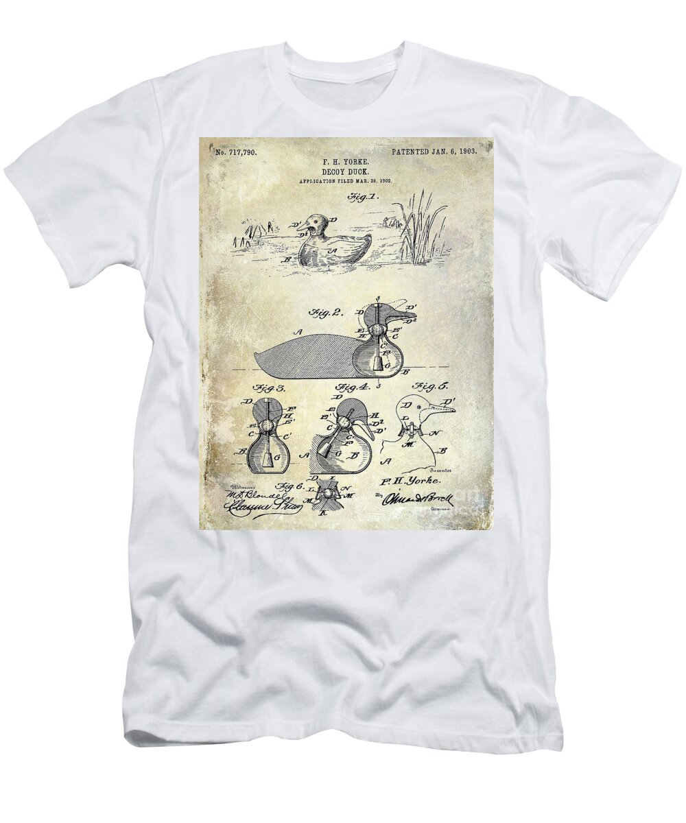Duck T-Shirt featuring the photograph 1902 Duck Decoy Patent Drawing by Jon Neidert