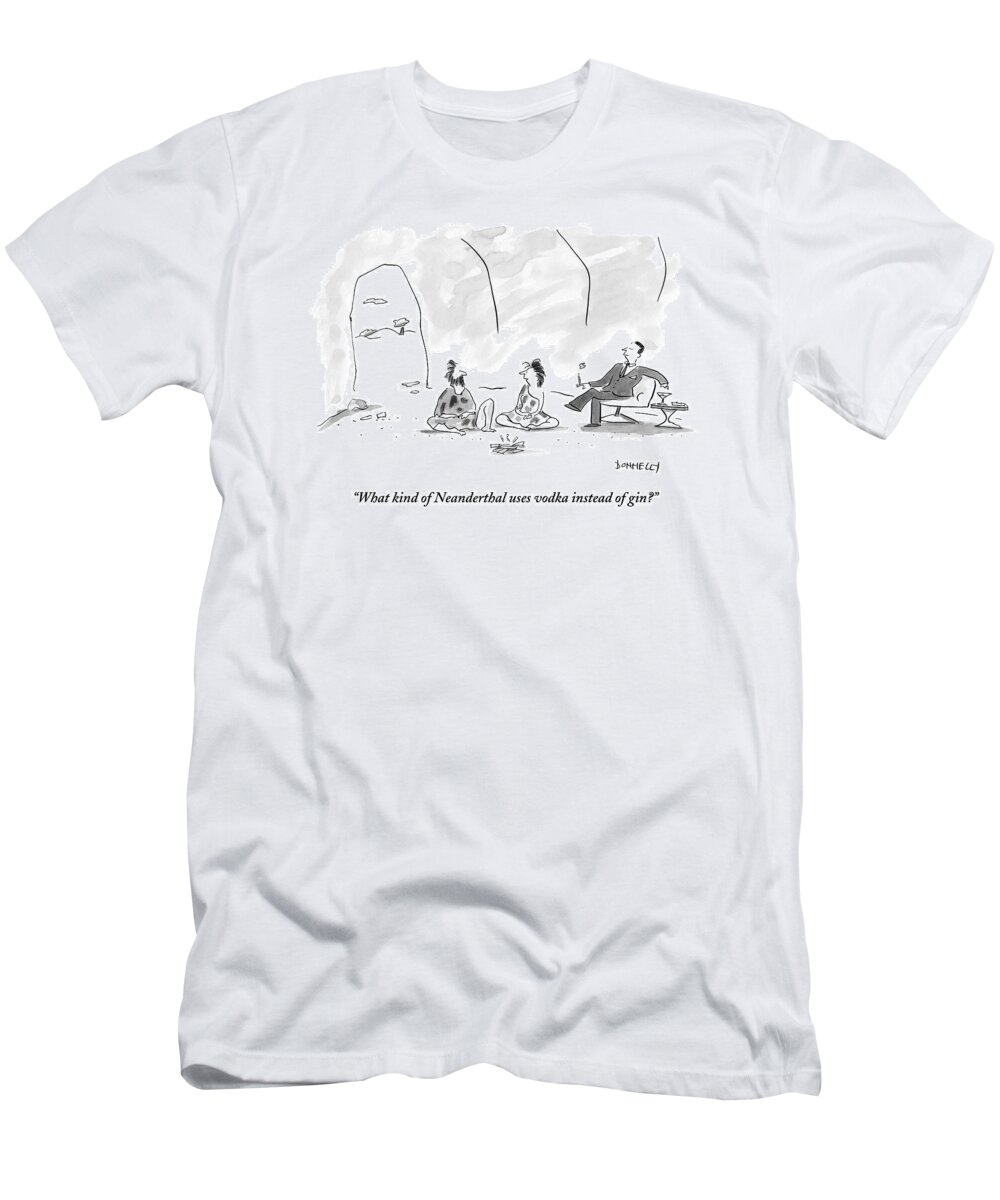 Cave T-Shirt featuring the drawing A Caveman And Cavewoman Sit On The Floor #1 by Liza Donnelly