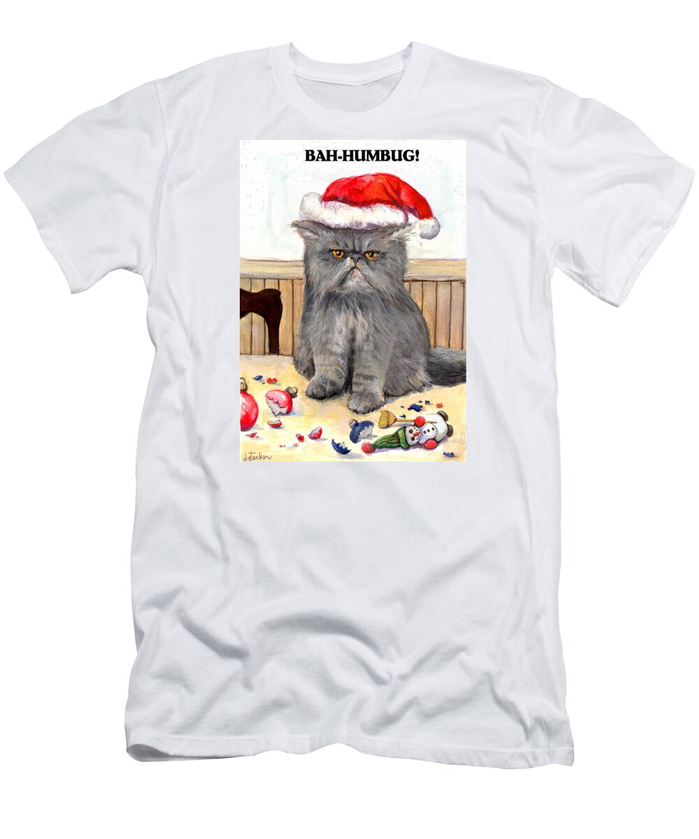 Cat T-Shirt featuring the painting Bah-humbug #1 by Donna Tucker