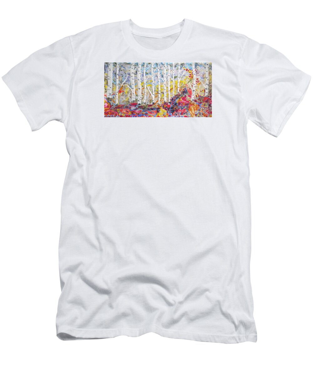 Forest T-Shirt featuring the painting Birch Paradise by Heather Hennick
