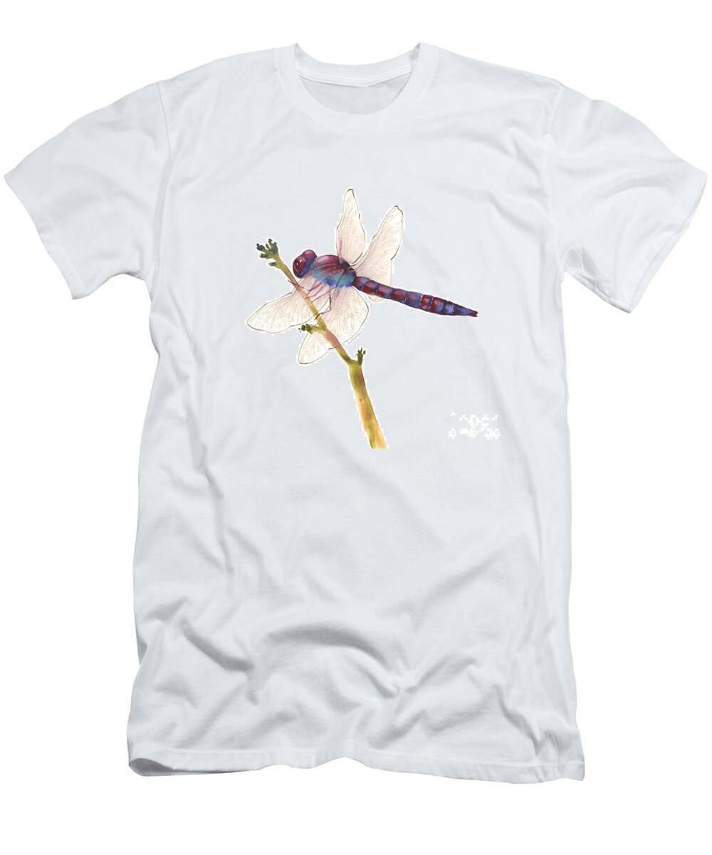 Burgundy T-Shirt featuring the painting Burgundy Dragonfly #1 by Amy Kirkpatrick