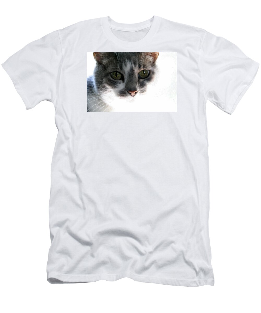 Feline T-Shirt featuring the photograph Gray Cat with Green Eyes by Valerie Collins