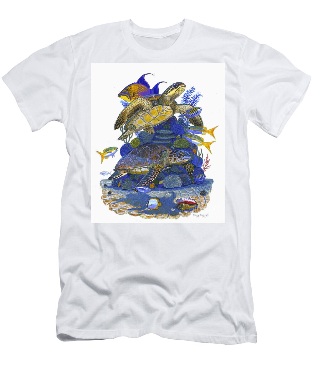 Turtle T-Shirt featuring the painting Cayman Turtles by Carey Chen