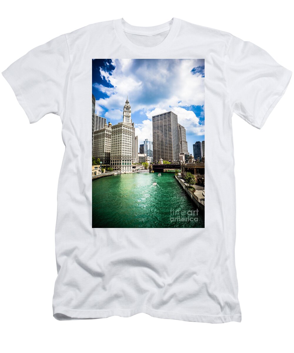 America T-Shirt featuring the photograph Chicago Downtown at Michigan Avenue Bridge Picture #1 by Paul Velgos
