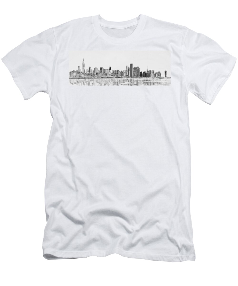 Chicago Panorama T-Shirt featuring the digital art Chicago Panorama by Dejan Jovanovic