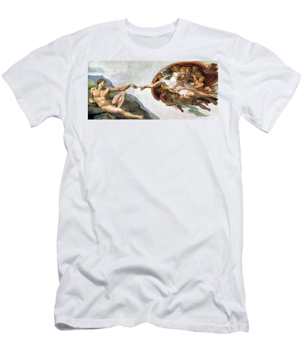 Creation Of Adam T-Shirt featuring the painting Creation of Adam by Michelangelo Buonarroti