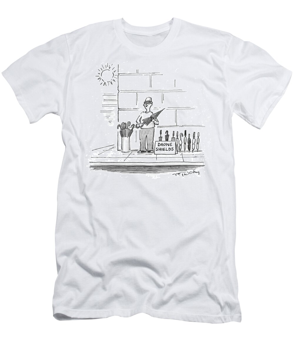 Drone Shields T-Shirt featuring the drawing Drone Shields #1 by Mike Twohy