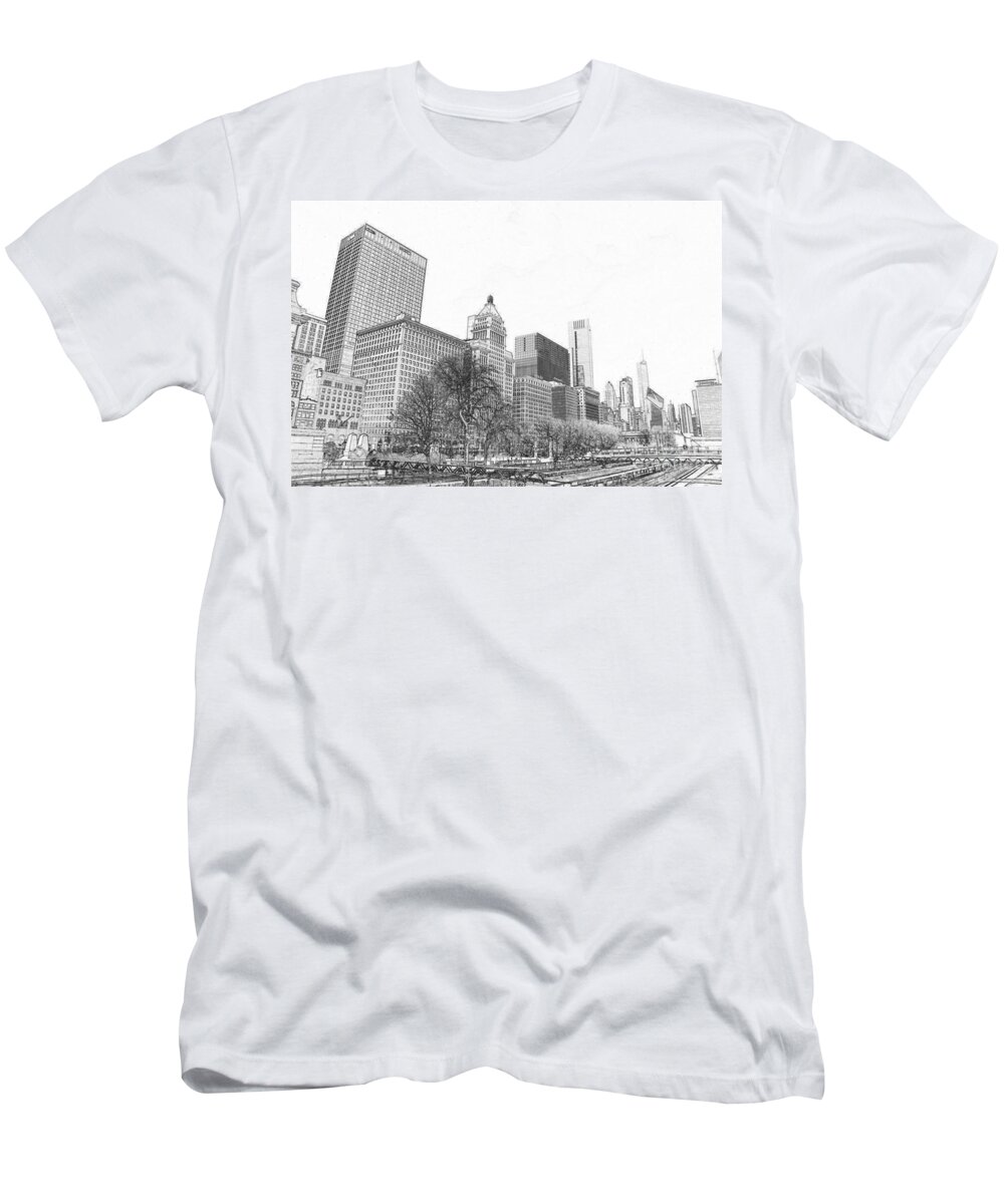 Grant Park Chicago T-Shirt featuring the drawing Grant Park Chicago by Dejan Jovanovic
