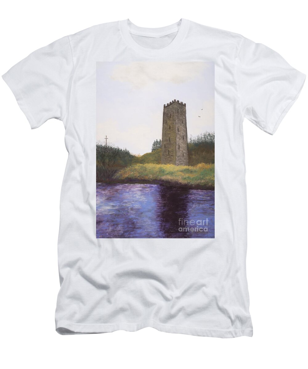 Tower T-Shirt featuring the painting Irish Tower #1 by Ginny Neece