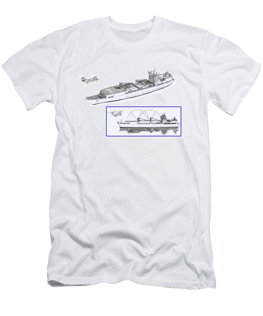 Merchant Marine Sea Lift Command Conceptual Drawing For New Loading Booms T-Shirt featuring the drawing Merchant Marine conceptual drawing #1 by Jack Pumphrey