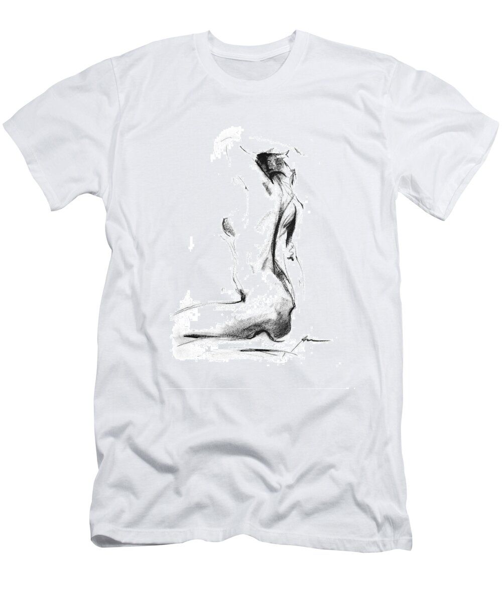 Nude T-Shirt featuring the drawing Nude 006 by Ani Gallery