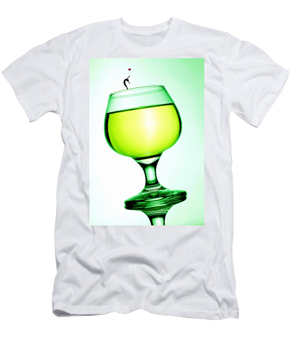 Rhythmic T-Shirt featuring the photograph Rhythmic gymnastics on a cup of margarita little people on food #1 by Paul Ge
