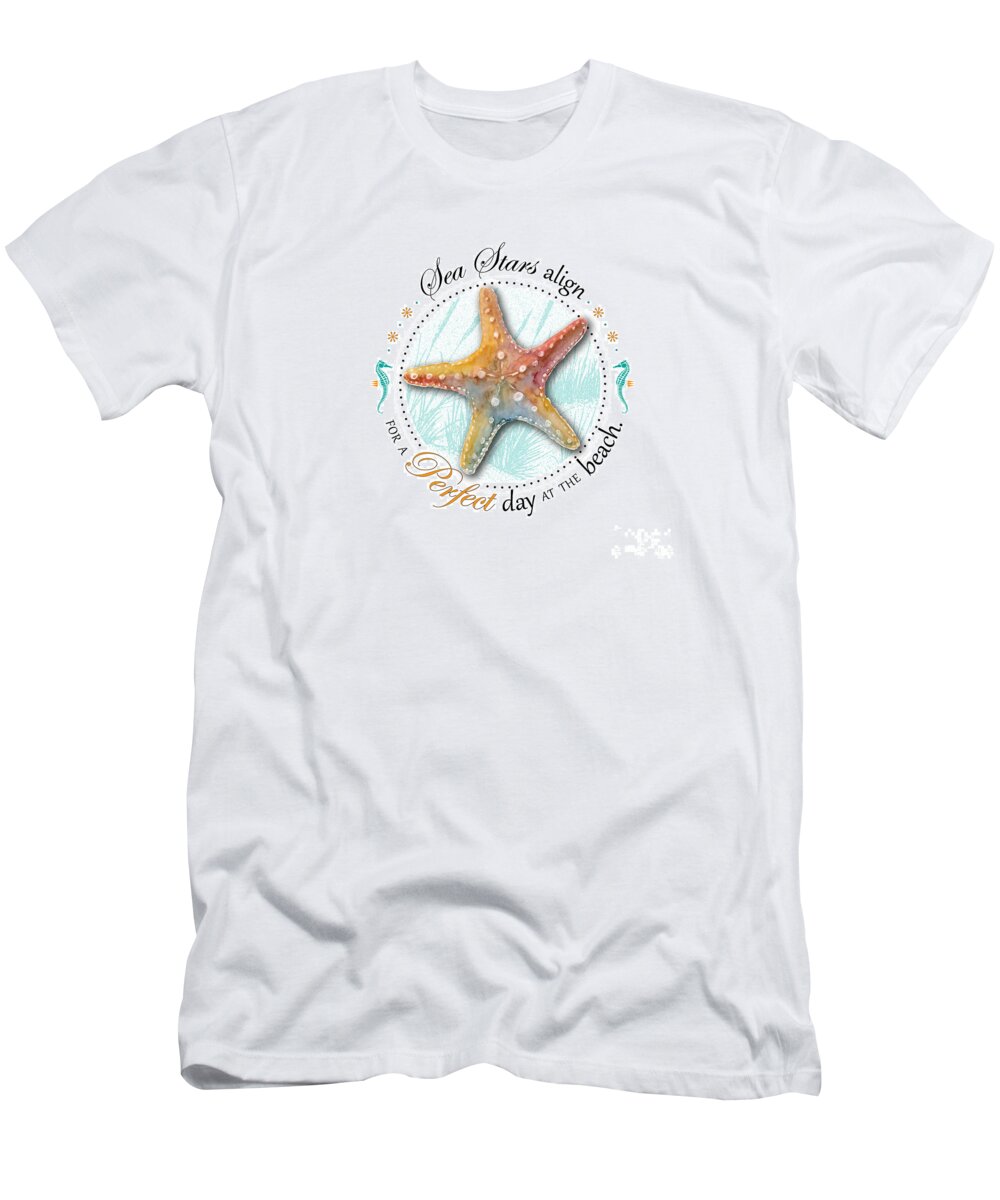 Seashell T-Shirt featuring the digital art Sea stars align for a perfect day at the beach #2 by Amy Kirkpatrick
