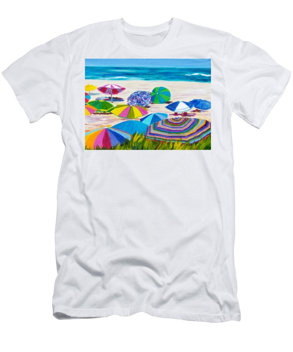Beach T-Shirt featuring the painting Umbrellas 3 by Anne Marie Brown