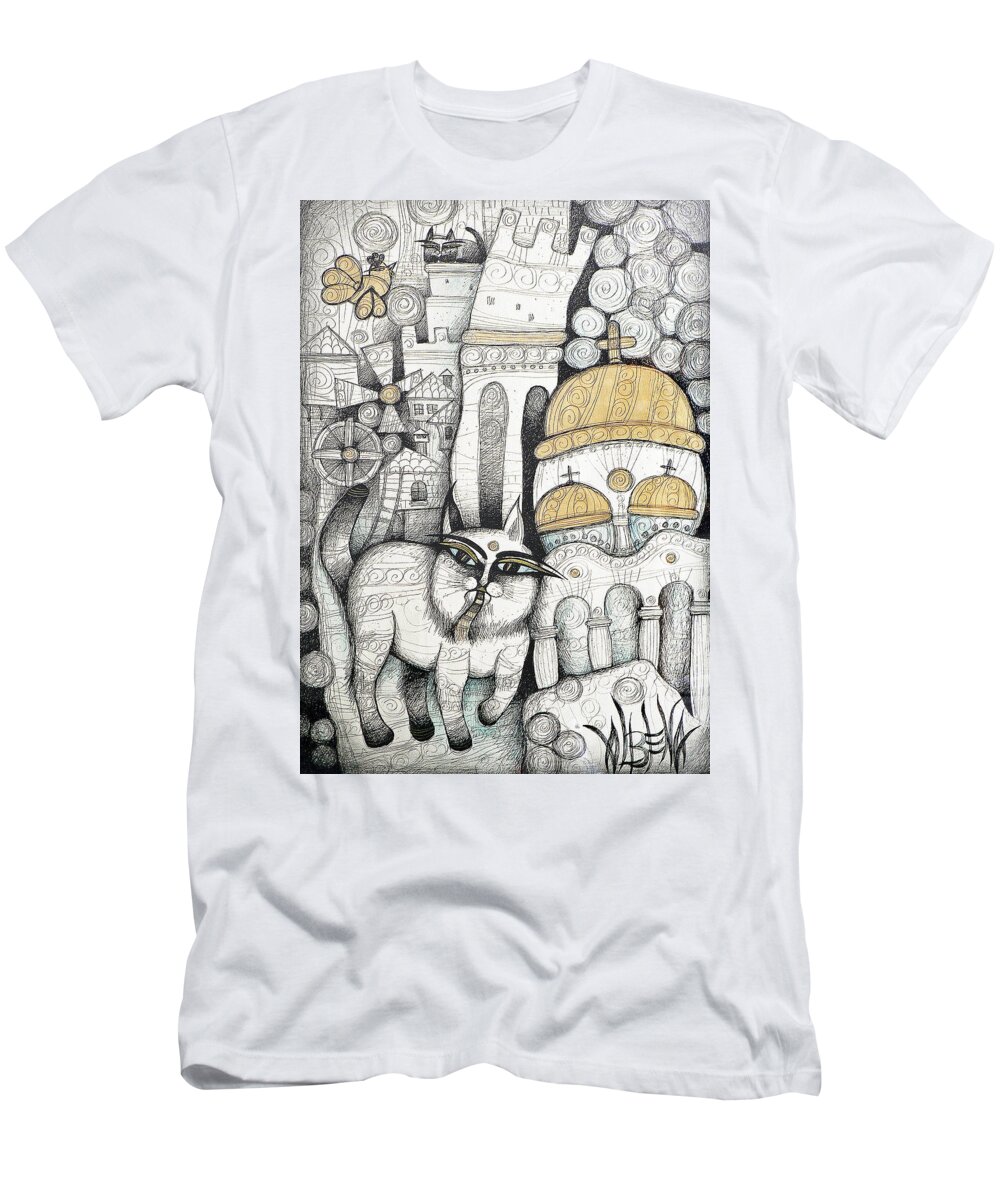 Albena T-Shirt featuring the drawing Villages Of My Childhood by Albena Vatcheva
