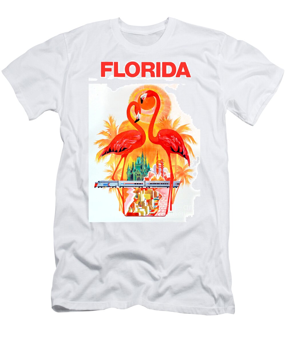 Vintage Florida Travel Poster T-Shirt featuring the drawing Vintage Florida Travel Poster #1 by Jon Neidert