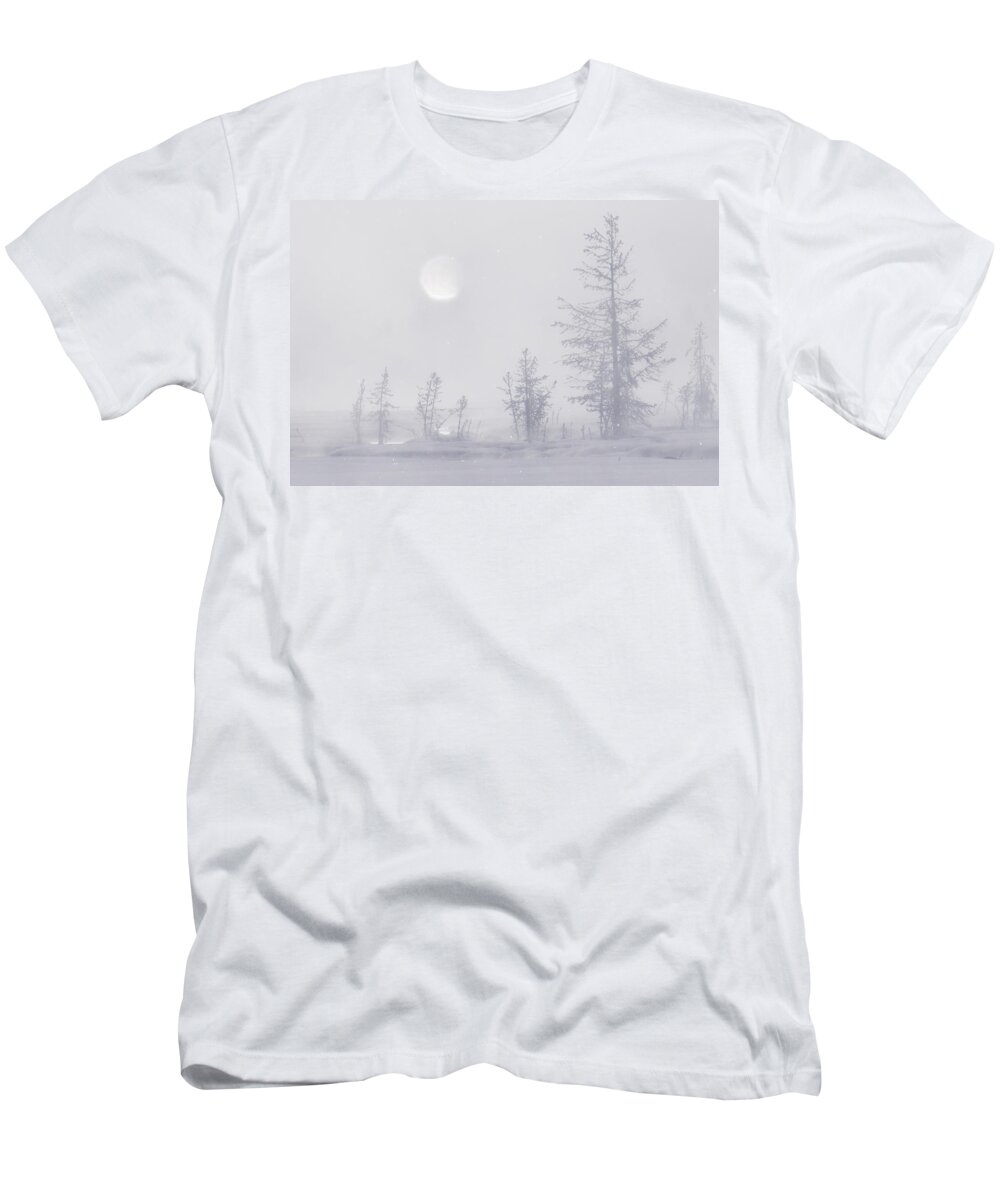 Fog T-Shirt featuring the photograph Yellowstone Morning #1 by Priscilla Burgers