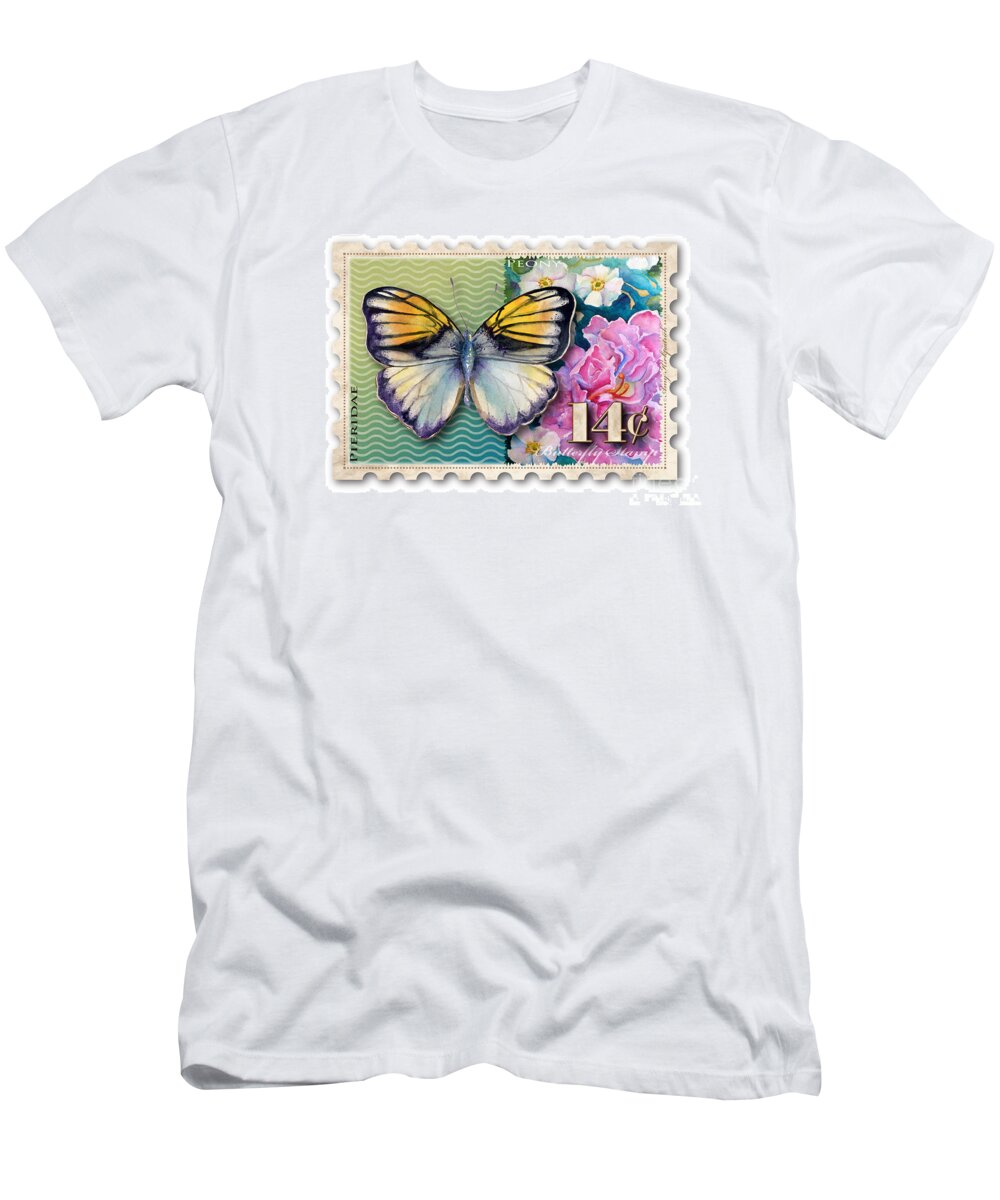 Pieridae T-Shirt featuring the painting 14 Cent Butterfly Stamp by Amy Kirkpatrick