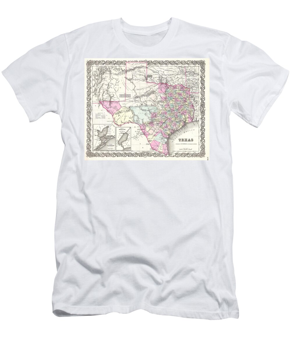  T-Shirt featuring the photograph 1855 Colton Map of Texas by Paul Fearn
