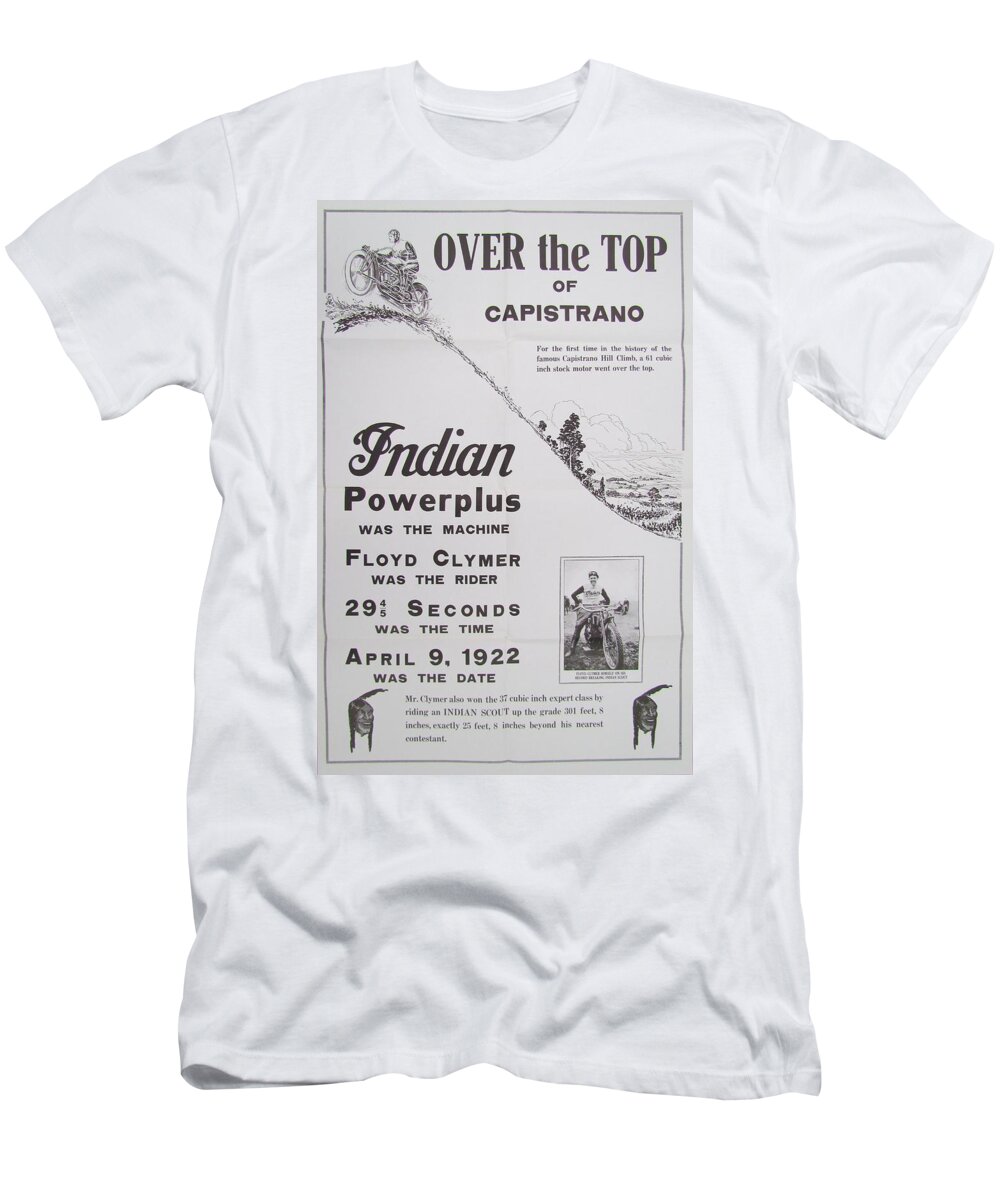 Advert T-Shirt featuring the photograph 1922 Indian Scout Motorcycle Ad by Georgia Clare