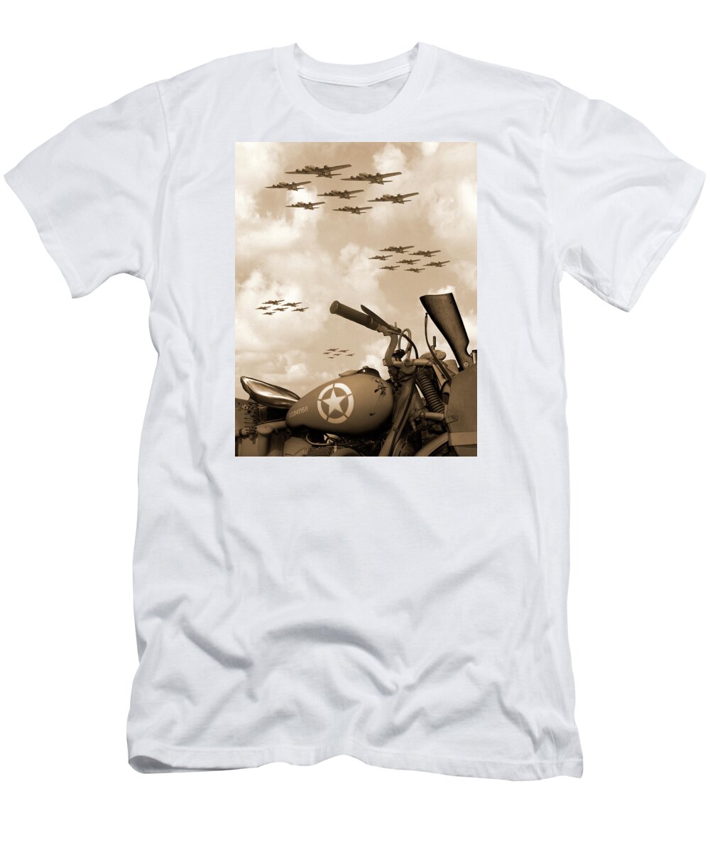 Warbirds T-Shirt featuring the photograph 1942 Indian 841 - B-17 Flying Fortress' by Mike McGlothlen