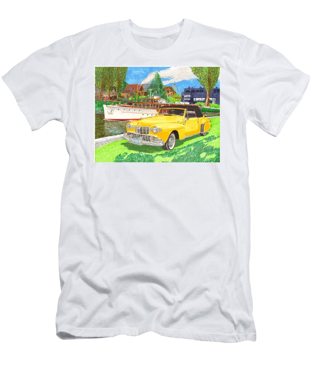 Yacht Olympus Portrait T-Shirt featuring the painting 1946 Lincoln Continental by Jack Pumphrey