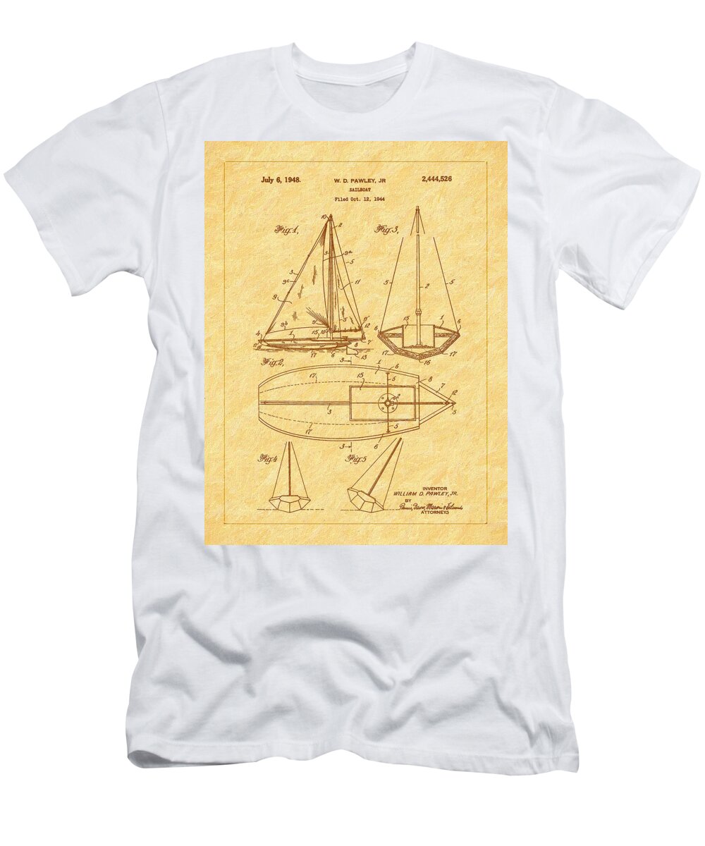 1948 Sailboat Patent T-Shirt featuring the photograph 1948 Sailboat Patent Art by Barry Jones