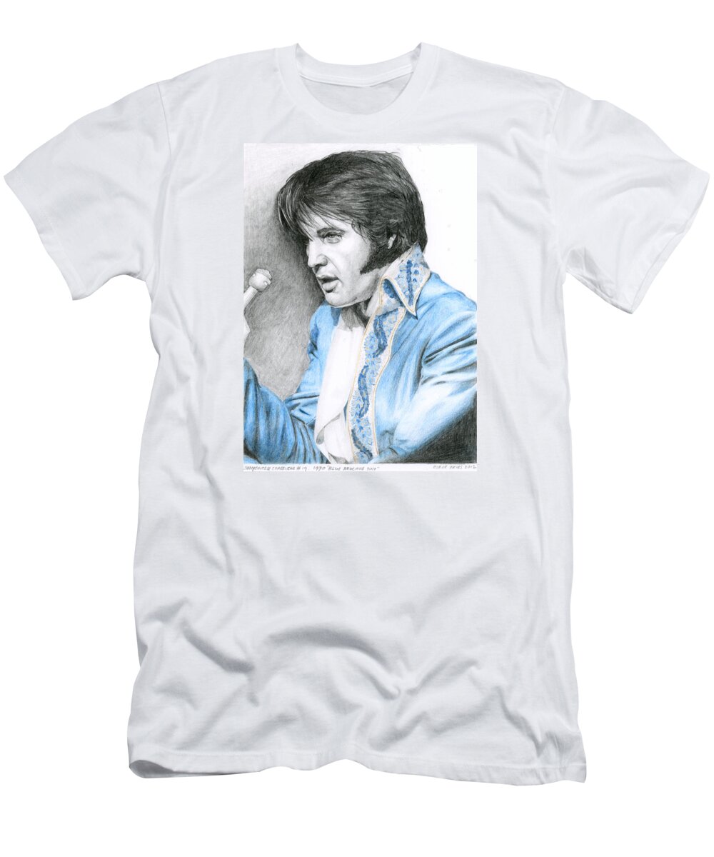 Elvis T-Shirt featuring the drawing 1970 Blue Brocade Suit by Rob De Vries