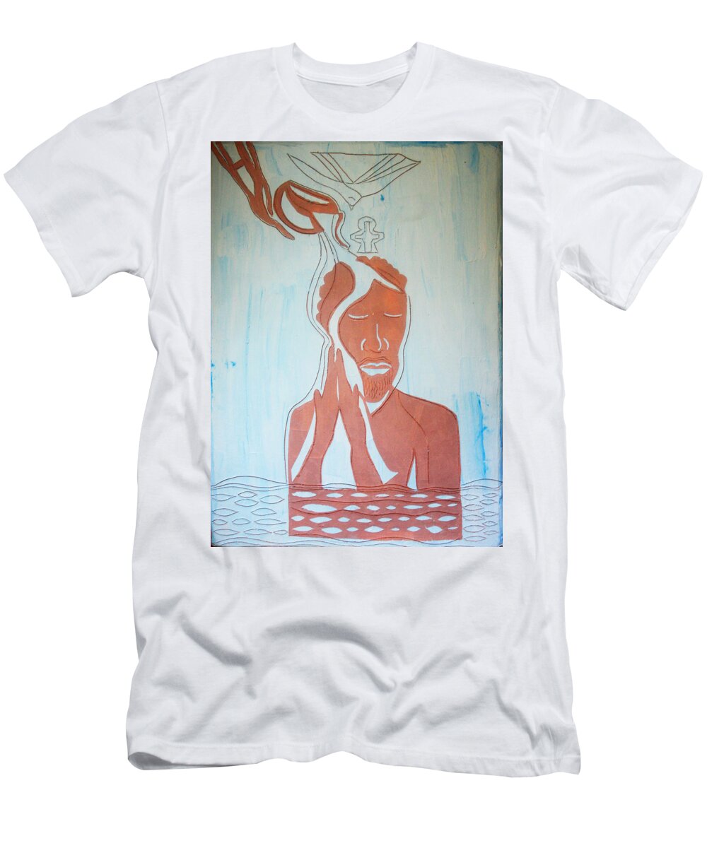 Jesus T-Shirt featuring the painting Baptism of the Lord Jesus #2 by Gloria Ssali