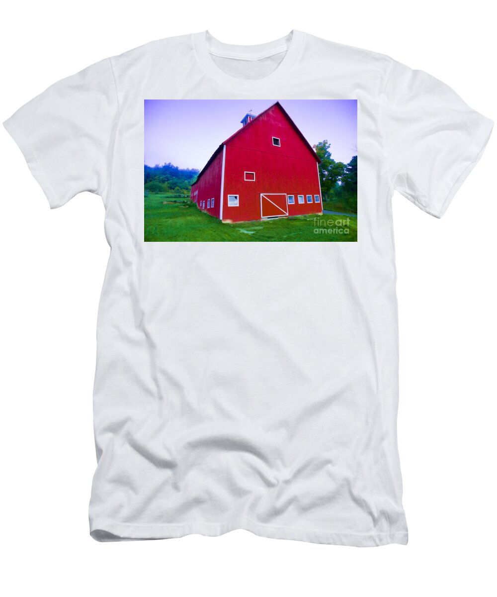 New England T-Shirt featuring the photograph Digitally enhanced red barn. #2 by Don Landwehrle