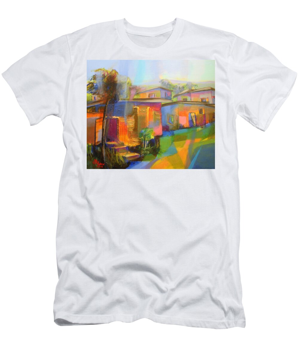 Abstract T-Shirt featuring the painting Houses by Cynthia McLean
